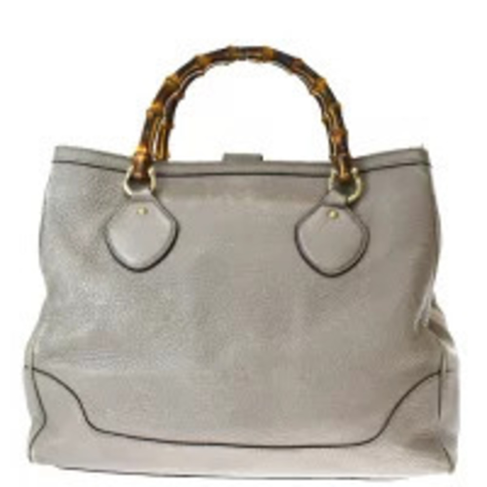 Gucci Bamboo Handbag Gray Leather